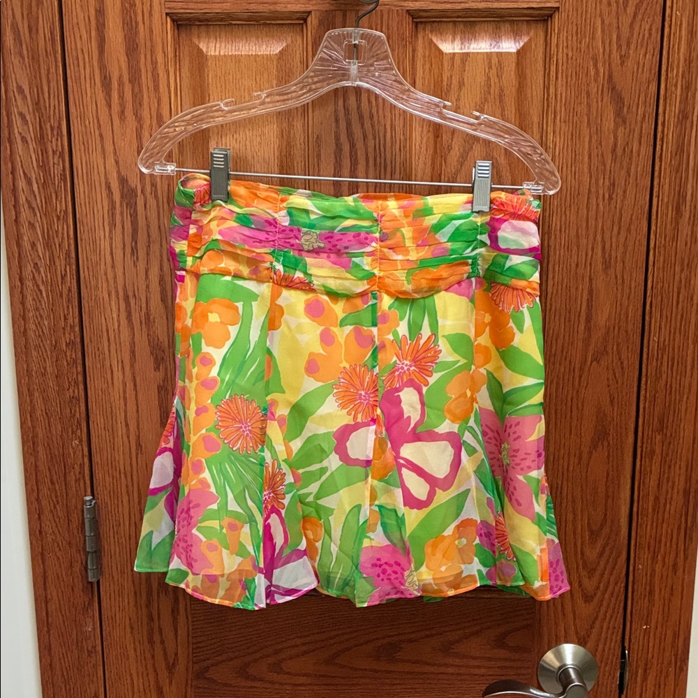 Lilly Pulitzer Orange and Green Floral Skirt, Size 4